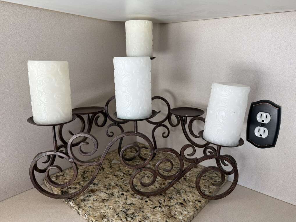 Metal Scroll Wrought Iron Candle Holder 19 w 12