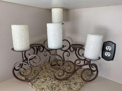 Metal Scroll Wrought Iron Candle Holder 19 w 12
