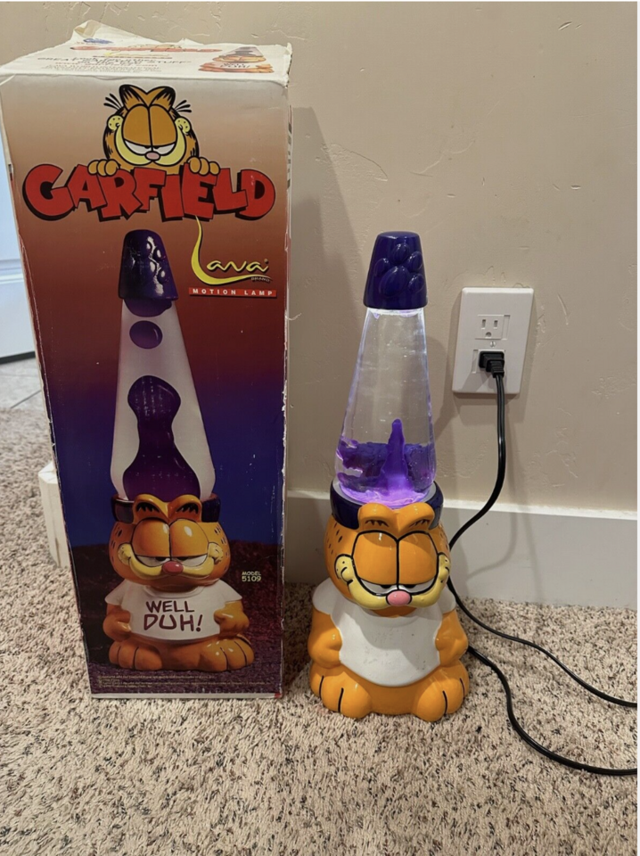 Vintage Garfield Lava Lamp, Works Great! Well Duh Original Box