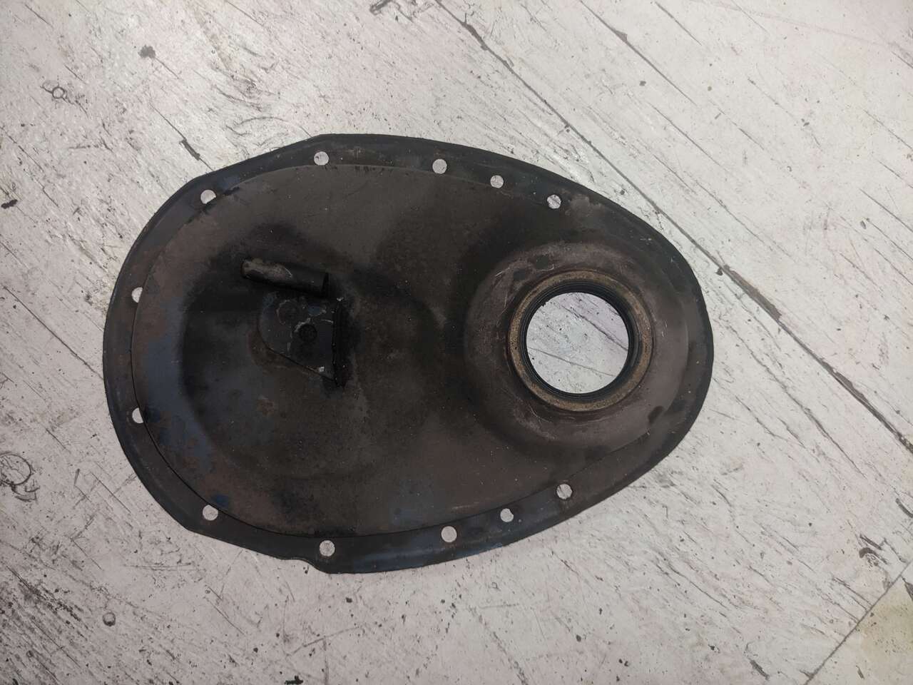 Original Small Block Chevy Metal Timing Cover - for 7" Dampener w/ Pointer