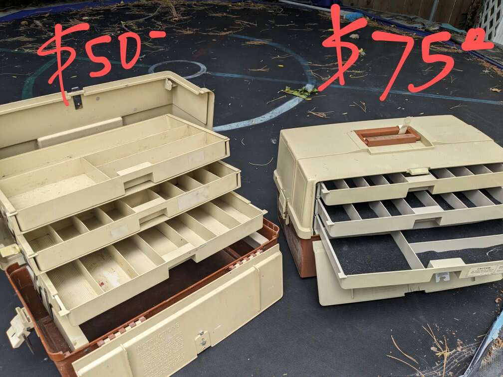 LARGE tackle boxes vintage Plano fly fishing rod