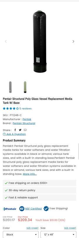 New Pentair soft water tank