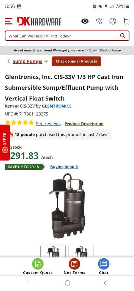 1/3 HP Cast Iron Submersible Sump Pump