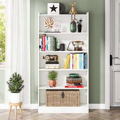 Tribe signs white five shelf bookcase