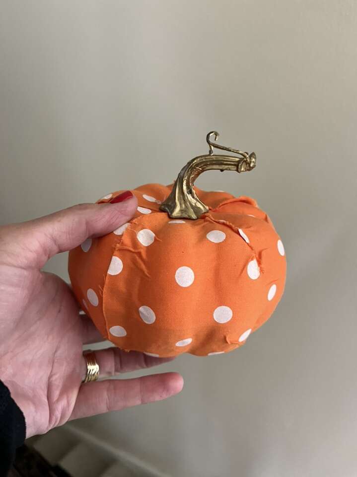 Polka dot orange/white pumpkin 5 1/2 inches tall