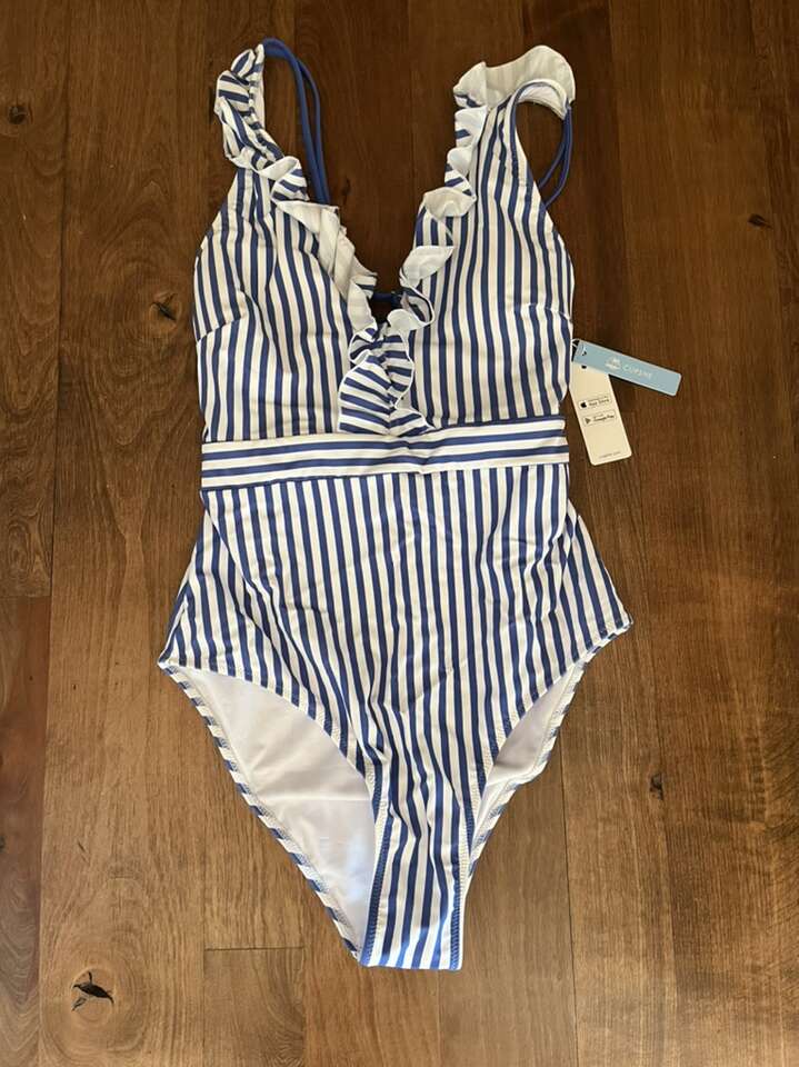 Cupshe Womens One Piece Swimsuit Blue/white XL
