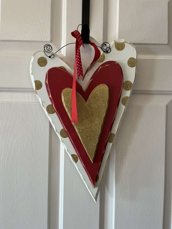 Wooden Heart Door Decoration Polka Dots Red