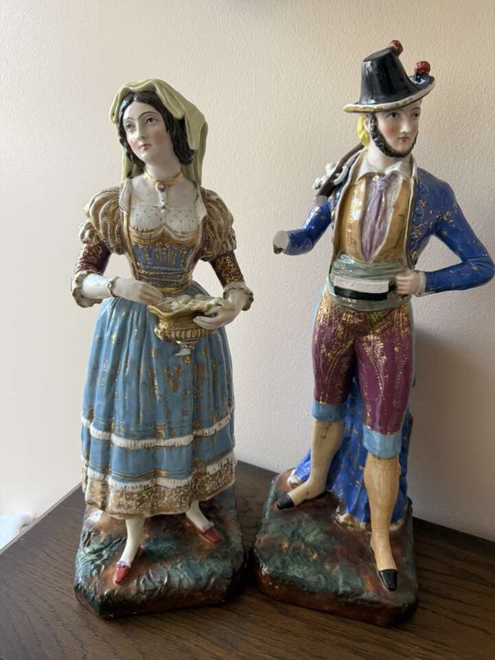 Heavy French Ceramic Statue Set 19 Tall 7 W