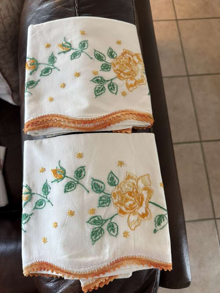 Set Of 2 Antique Standard Embroidered Pillowcases