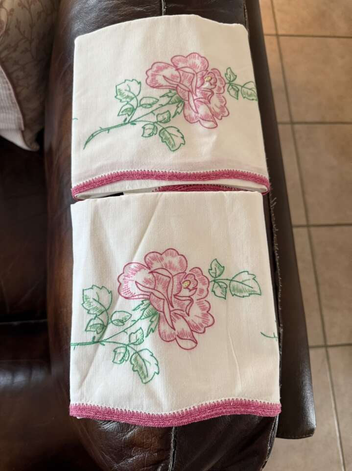 Vintage Pink Rose Embroidered Pillowcases