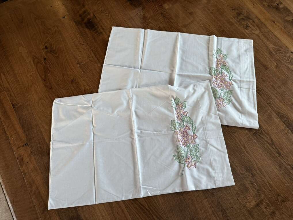 Antique Embroidered Pink Flowers Pillowcases