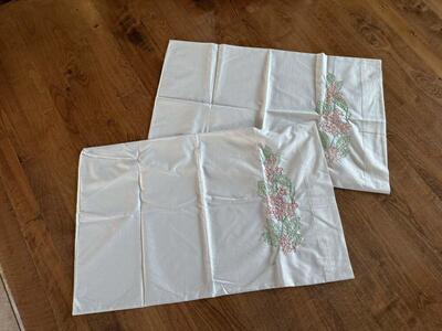 Antique Embroidered Pink Flowers Pillowcases