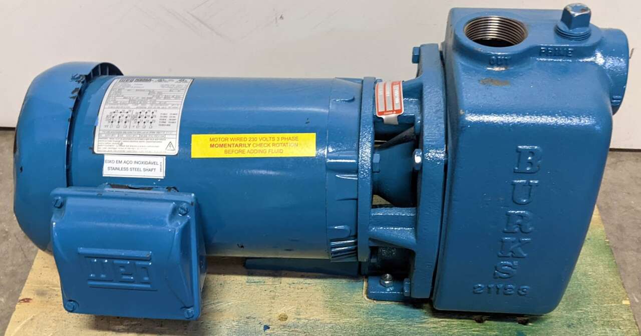 Burks 21123 Centrifugal Pump, Close Coupled, 60 Hz, Three Phase, 1750 RPM, 2 Horsepower, ODP Motor Enclosure