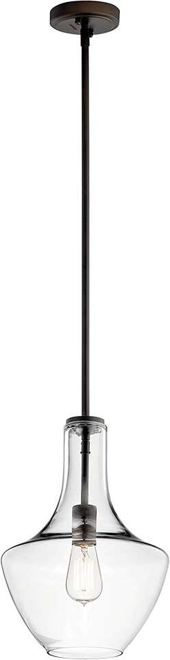 KICHLER Everly 15.25" 1 Light Bell Pendant, Clear Seeded Glass, BRUSHED NICKEL