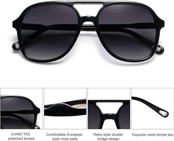 SOJOS Retro Polarized Aviator Sunglasses for Women Men Classic 70s Vintage Trendy Square Oversized Aviators