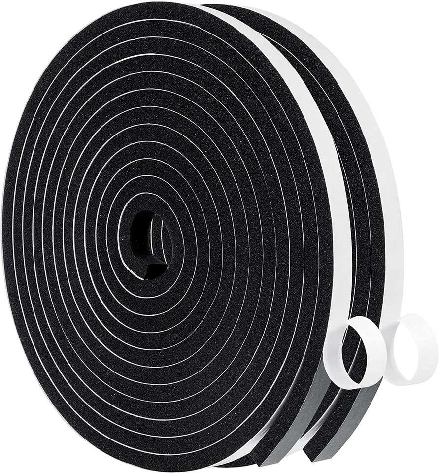 Weather Stripping Door Seal, 3/8 Inch Wide X 1/4 Inch Thick Adhesive Foam Tape Soundproof Weatherstripping for Windows Black