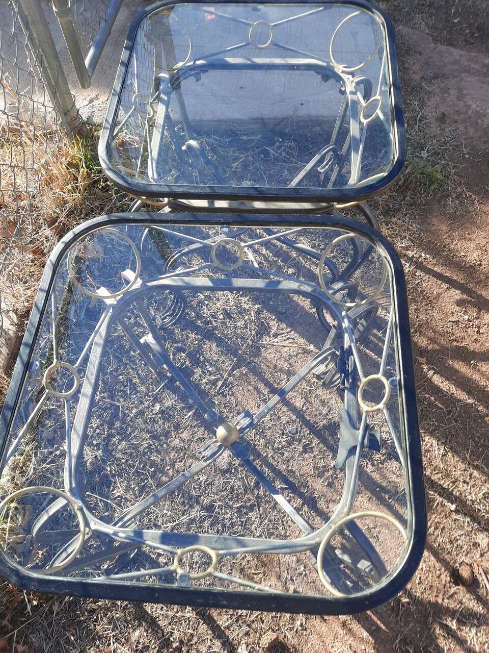 matching metal an glass side tables