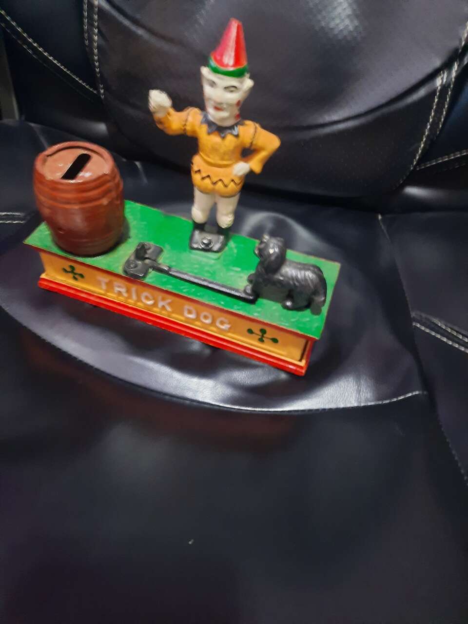 vintage circus trick dog cast iron mechanical coin bank