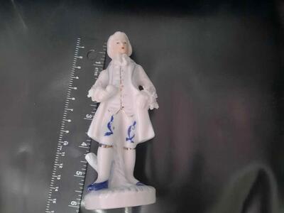 Vintage White/Blue/Gold Porcelain Victorian Man Figure