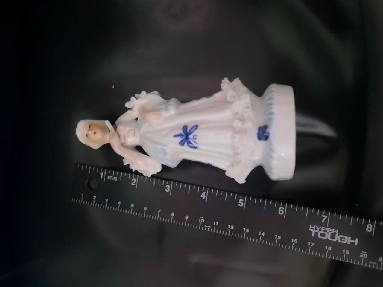 Vintage White/Blue Porcelain Victorian Woman Figure