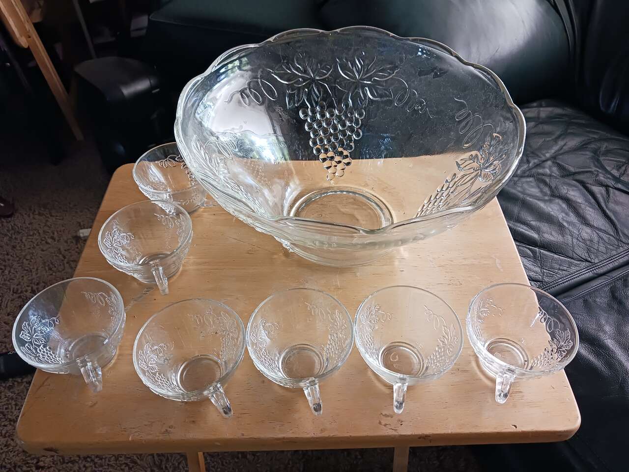 Glass punch or fruit bowl with cups