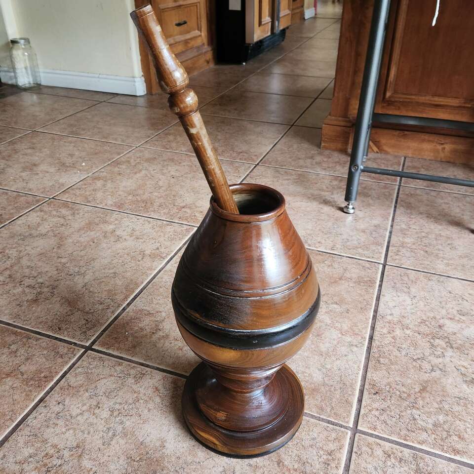 Vintage wooden mortar and pestle