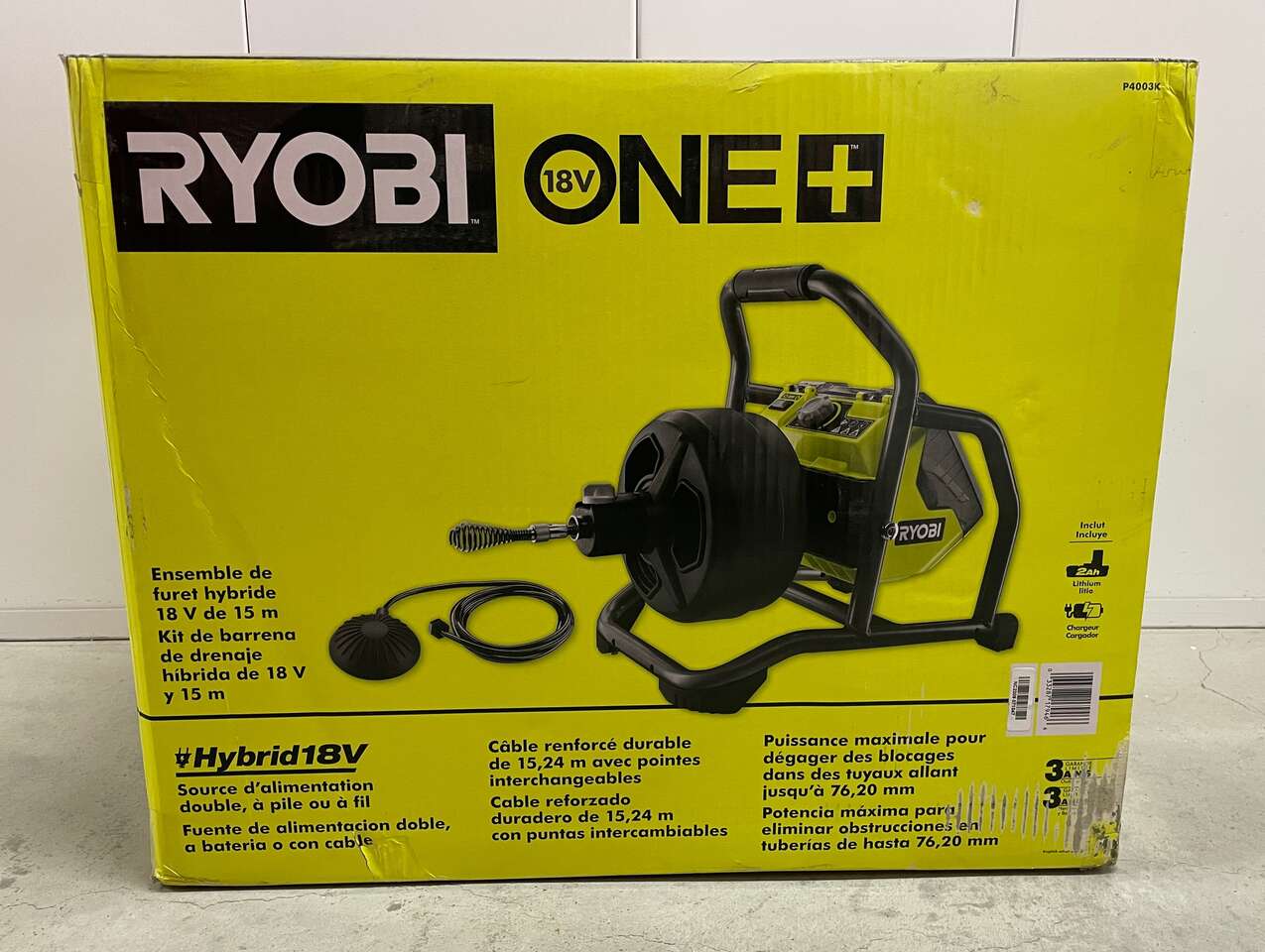 [NEW] Ryobi 18V Hybrid Drain Auger w/ 2Ah Battery, 50ft Cable + Accessories