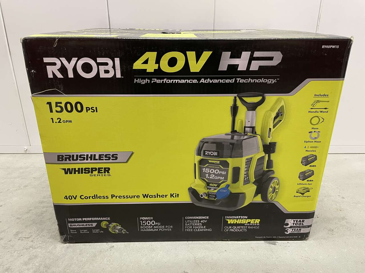 [NEW] Ryobi 40V 1500 PSI 1.2GPM Electric Cold Water Pressure Washer w/ 2 6Ah Batteries & Charger