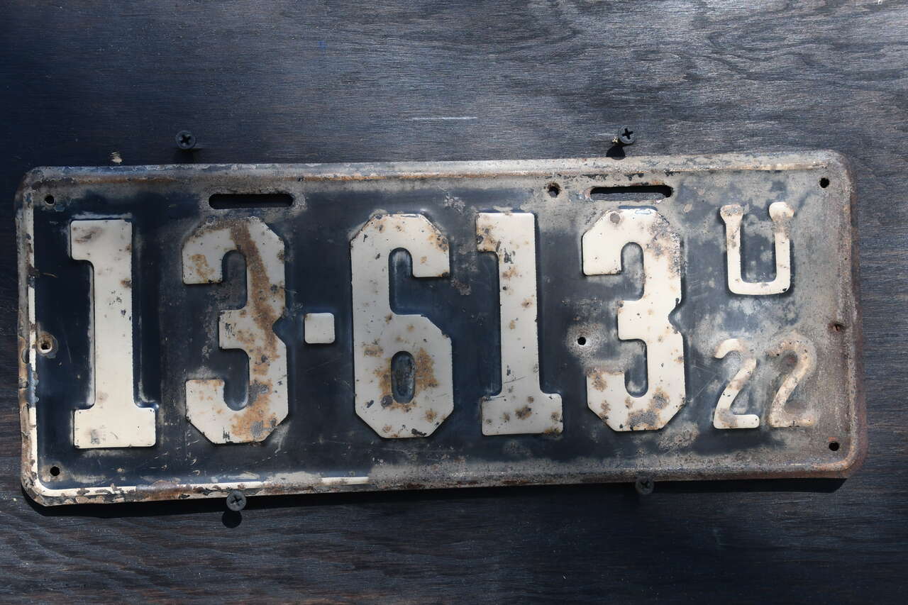1922 Original Utah License Plate  #13-613.   100 years old.