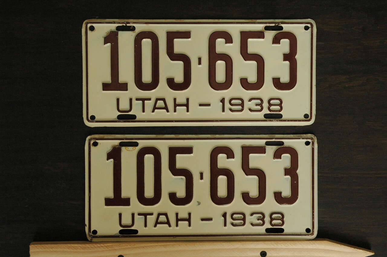 1938 Utah License Plate Pair - Original