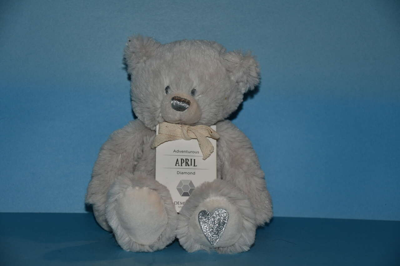 DEMDACO  STUFFED TEDDY BEAR ~ APRIL ~ HEART ~ 9 in ~ CLEAN!