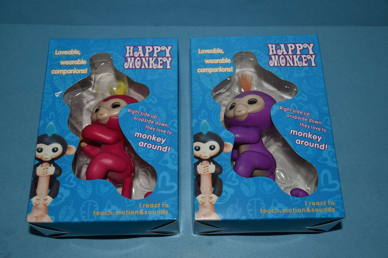 2 HAPPY MONKEY TOYS ~ LOVABLE, WEARABLE COMPANIONS ~ REACTS TO TOUCH, MOTION and SOUND ~ NEW ~ SEALED!