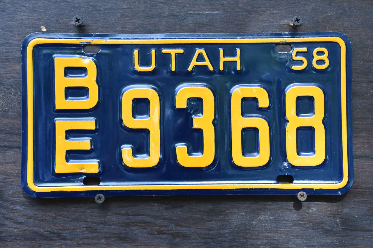 Utah 1958 Rare Aluminum License Plate #BE 9368