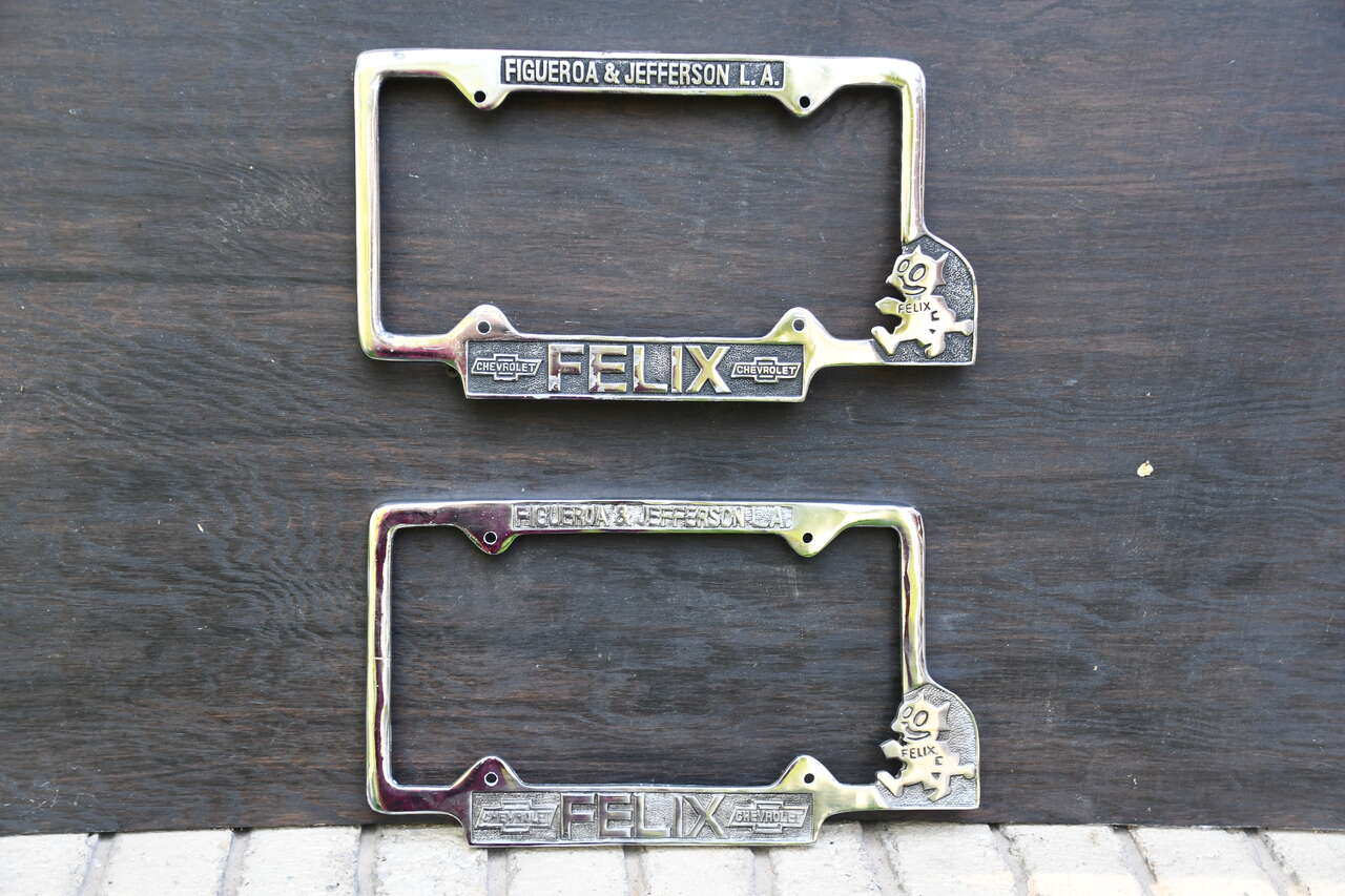 TitleVintage Style FELIX CHEVROLET FRONT AND BACK LICENSE PLATE FRAMES - Heavy Metal