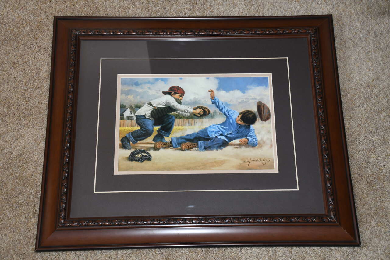 KIDS PLAYING BASBALL Picture ~ JIM DALY ~ 20" x 24" Including the Frame ~ GREAT PICTURE!