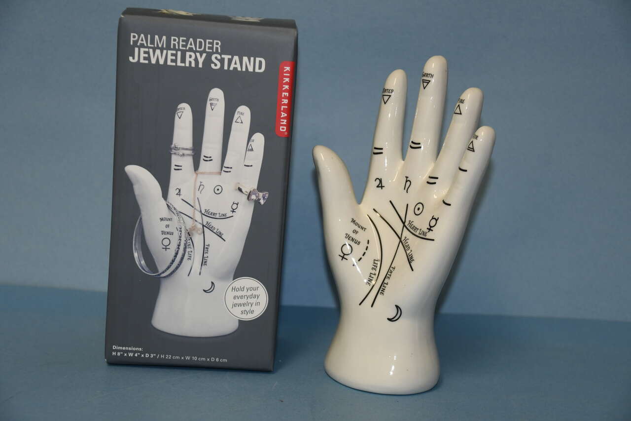 NIB PALM READER JEWELRY STAND ~ HEIGHT 8" ~ CERAMIC ~ NEVER USED