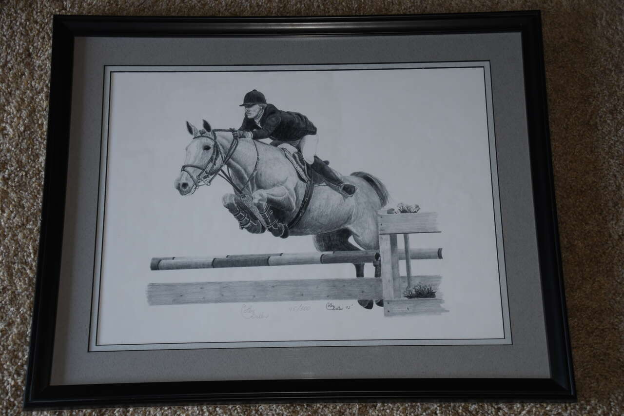SIGNED & NUMBERED EQUESTRIAN SHOW JUMPING HORSE PICTURE ~ 16" x 20" Inc Frame ~ COLBY BALLEW '93 ~ 95/500 ~ NICE!