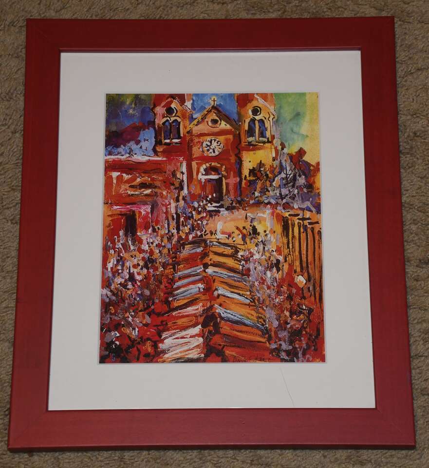 AMY R STEIN PRINT PICTURE ~ SANTA FE ARTIST ~ RED FRAME ~ 13" x 15" Inc FRAME ~ RED FRAME ~ NICE!