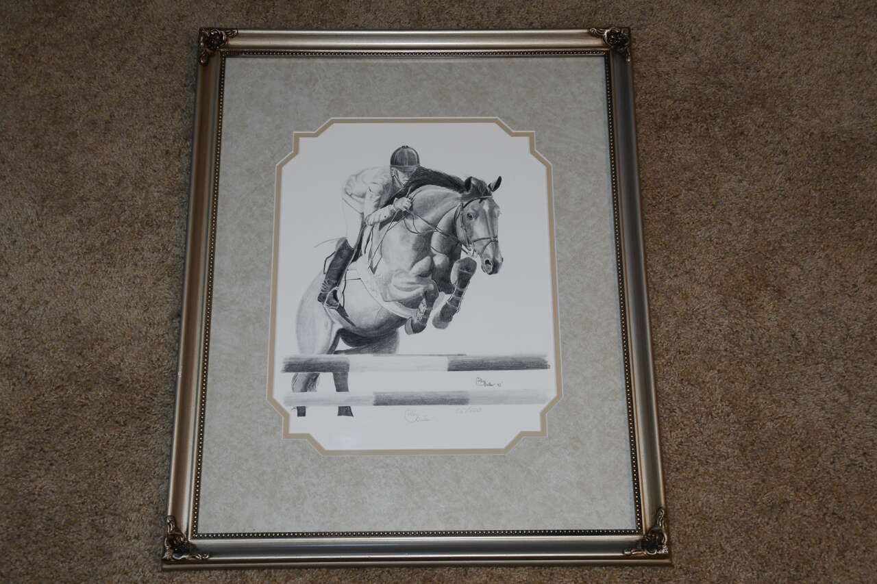 SIGNED & NUMBERED EQUESTRIAN SHOW JUMPING HORSE PICTURE ~ 18" x 22" Inc Frame ~ COLBY BALLEW ~ 95/500 ~ VERY NICE!