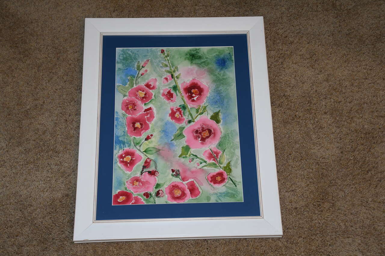 ORIGINAL WATERCOLOR ~ PINK FLOWERS ~ DESIREE PLOWMAN ~ 17" x 21" FRAMED ~ ~ NICE!