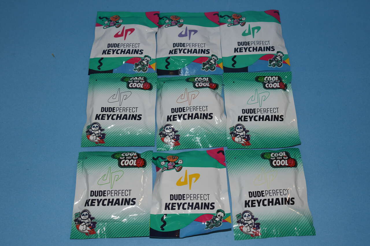 9 NEW, SEALED DUDE PERFECT KEYCHAINS ~ COOL NOT COOL