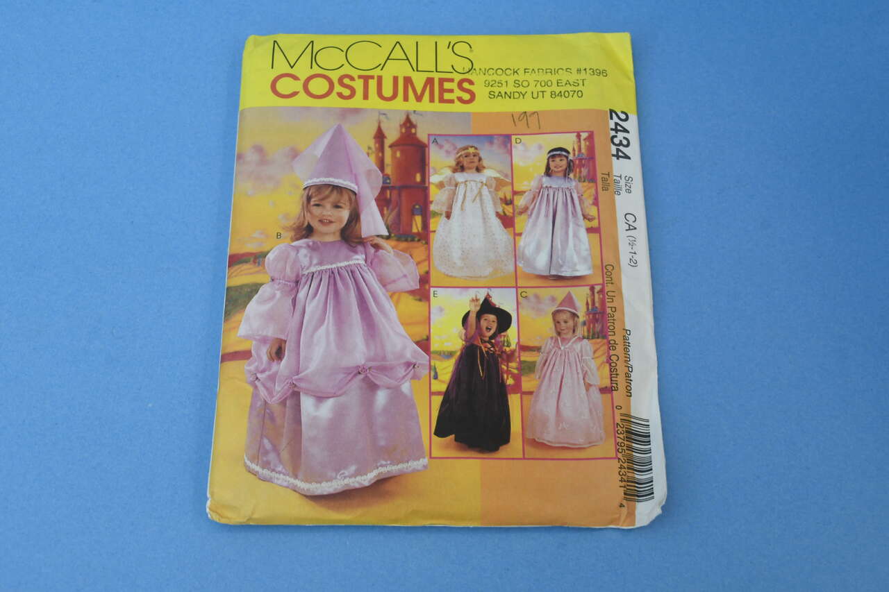 McCALL'S 2434 TODDLER GIRL HALLOWEEN COSTUME~ ANGEL, PRINCESS , WITCH ~ UNCUT, FACTORY FOLDED