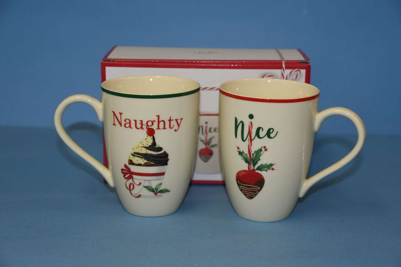 NIB ~LENOX CHRISTMAS "NAUGHTY & NICE" MUGS ~ Height 5" ~ VERY NICE!
