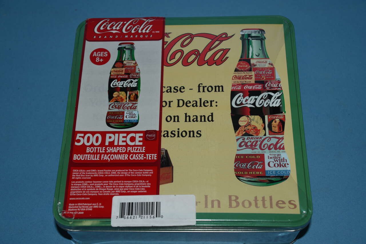 NEW, SEALED "COCA COLA" 500 Piece Jigsaw Puzzle ~ METAL TIN ~ BOTTLE SHAPED PUZZLE