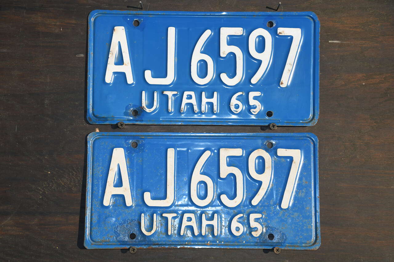 Utah 1965 Original Pair of License Plates.  #AJ6597.  Cash only in Plain City