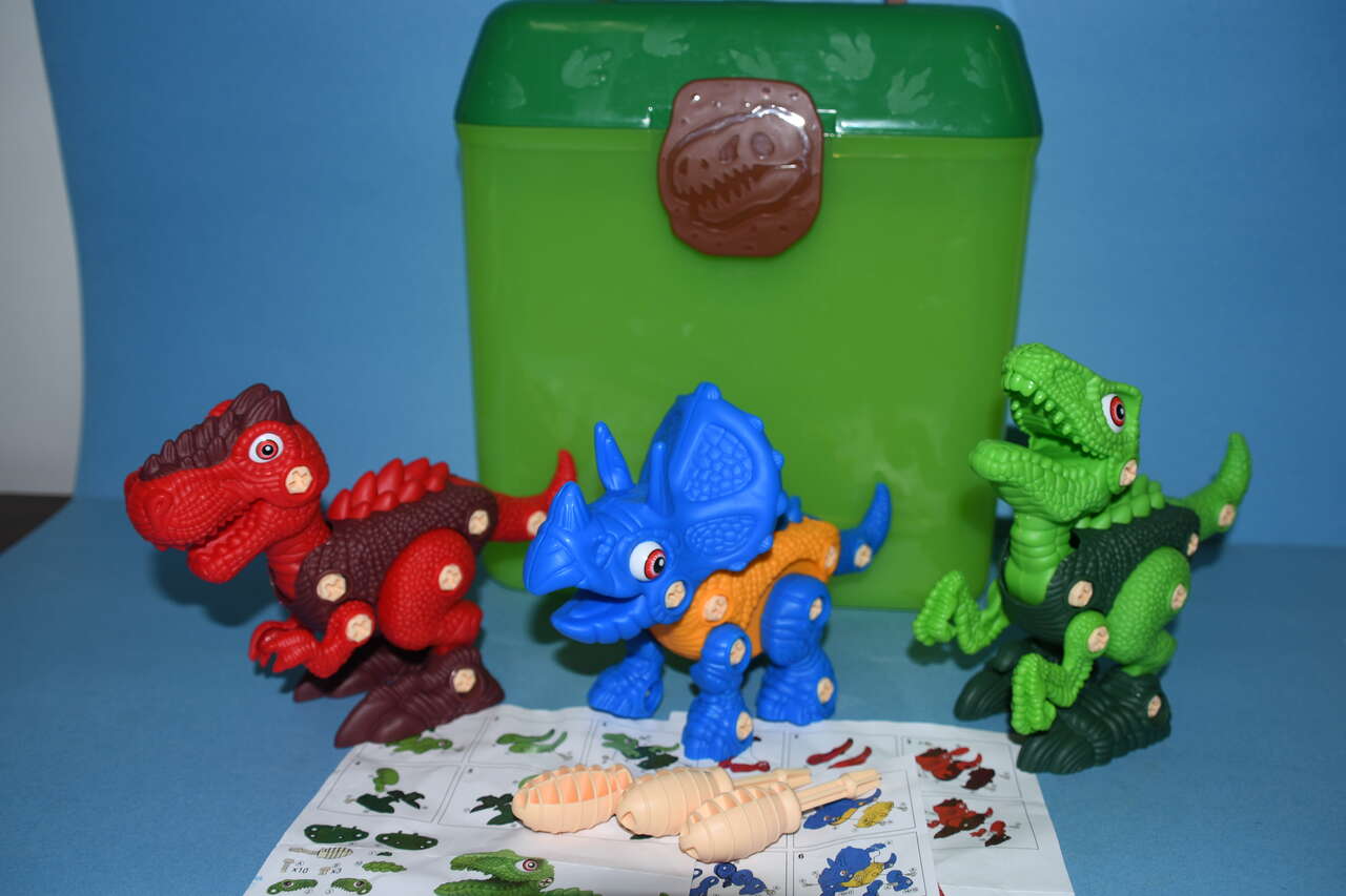 3 BUILD YOUR OWN DINOSAURS ~ MOVABLE ~ Height 6" ~ STORAGE CASE