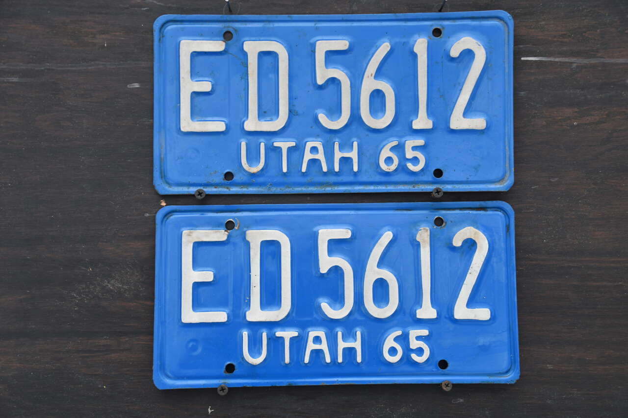 Utah 1965 Pair License Plates with original paint.