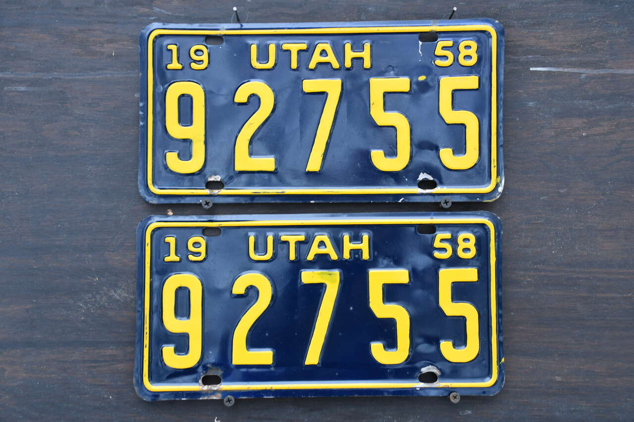 Utah 1958 Pair License Plates with original paint.