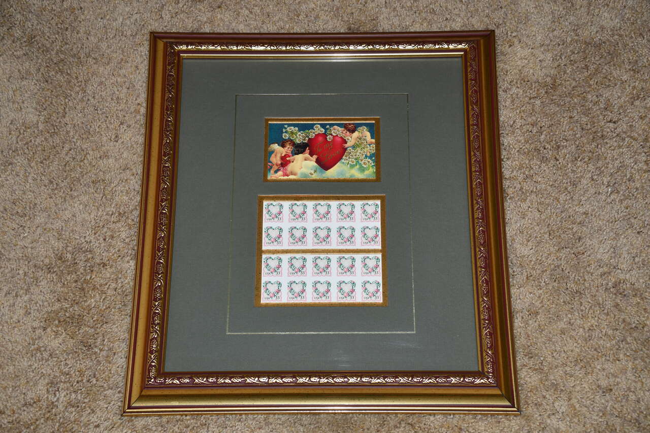 VINTAGE 1999 "VICTORIAN LOVE" ~ STAMPS ~ US POSTAL SERVICE PICTURE ~ 16" x 18" FRAMED ~ PRETTY!