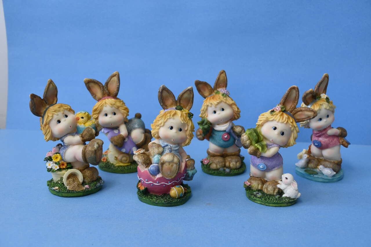 6 " GIRL EASTER BUNNIES" ~ HEIGHT 6" ~ DECOR ~ NO CHIPS ~ CUTE & CLEAN!